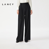 新款 朗姿2026春季 子 裤 金玉满棠 纯羊毛高腰直筒阔腿西装 LANCY