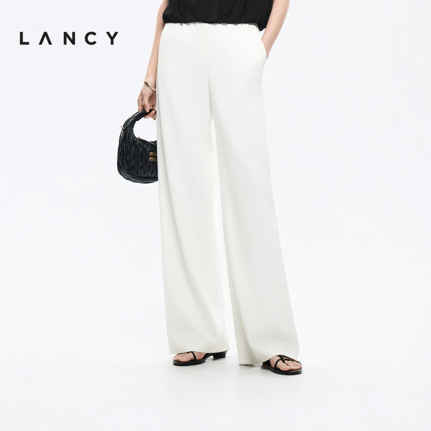 LANCY/朗姿2026年夏季新款气质通勤直筒阔腿裤垂感白色西装裤子女