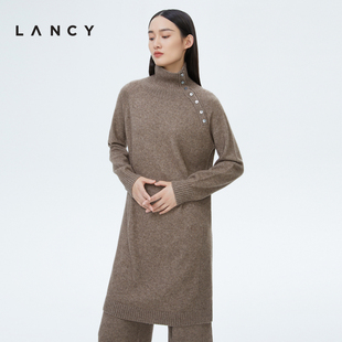 收腰羊绒针织连衣裙女高级通勤职业裙子女 新款 朗姿2022秋季 LANCY