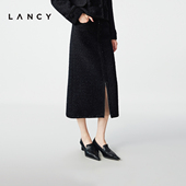 LANCY 半身裙 气质粗花呢直筒裙通勤黑色中长款 朗姿2025冬新款 法式
