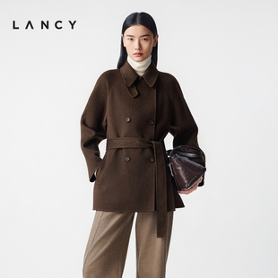新款 朗姿2025冬季 LANCY 老钱风双面呢短大衣毛呢外套女 纯羊毛