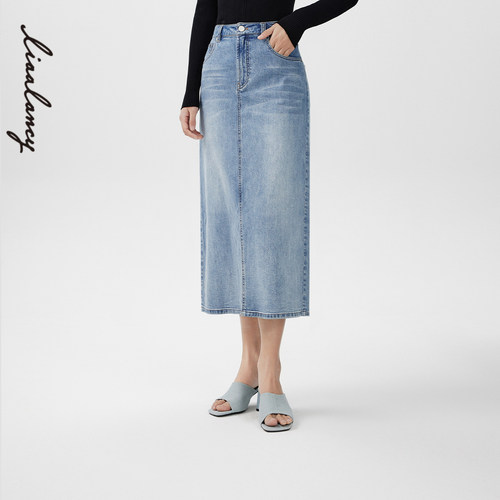 A字裙型 开叉设计 过膝裙长