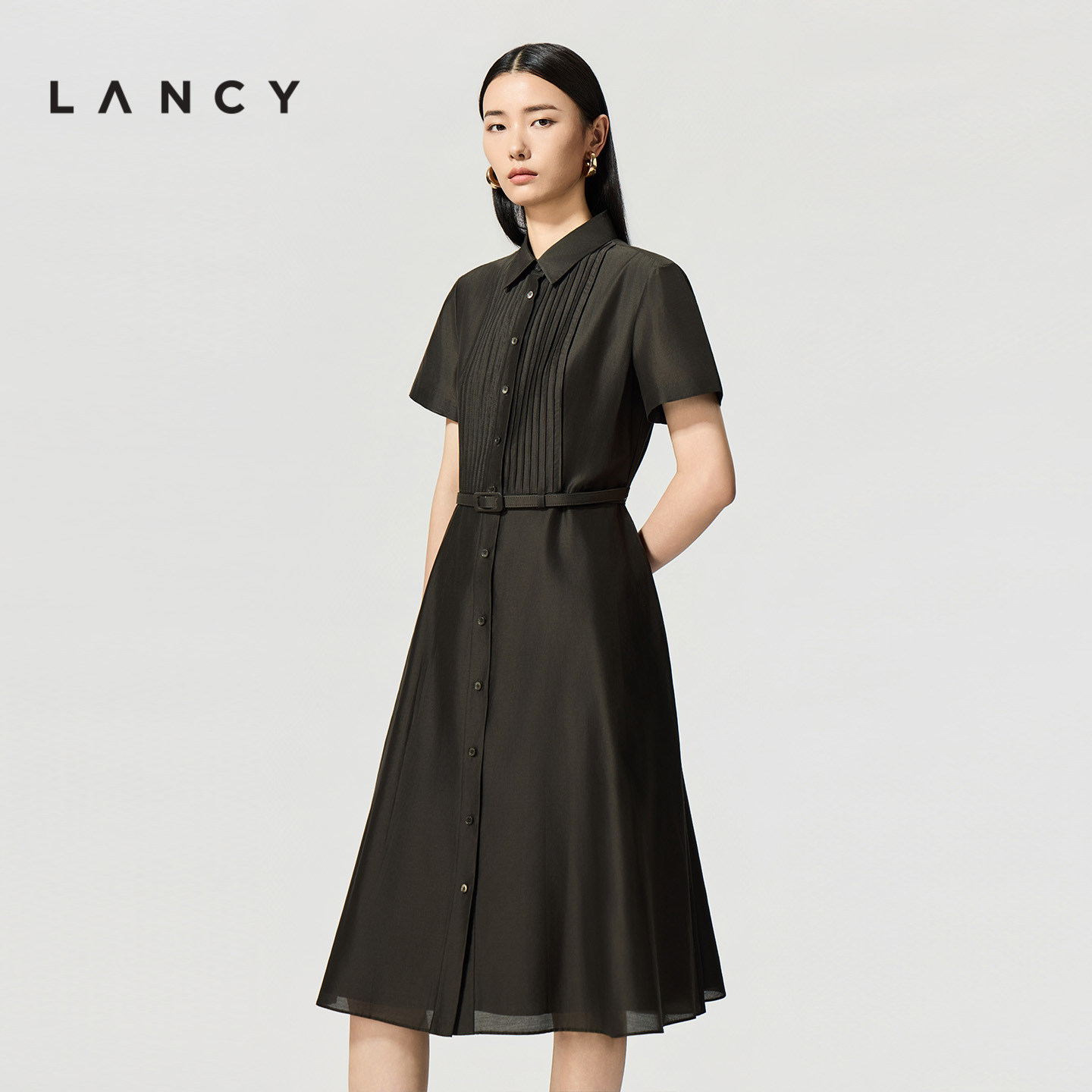 【秀场同款丨蚕丝棉】LANCY/朗姿2026夏新款商务高级感衬衫连衣裙