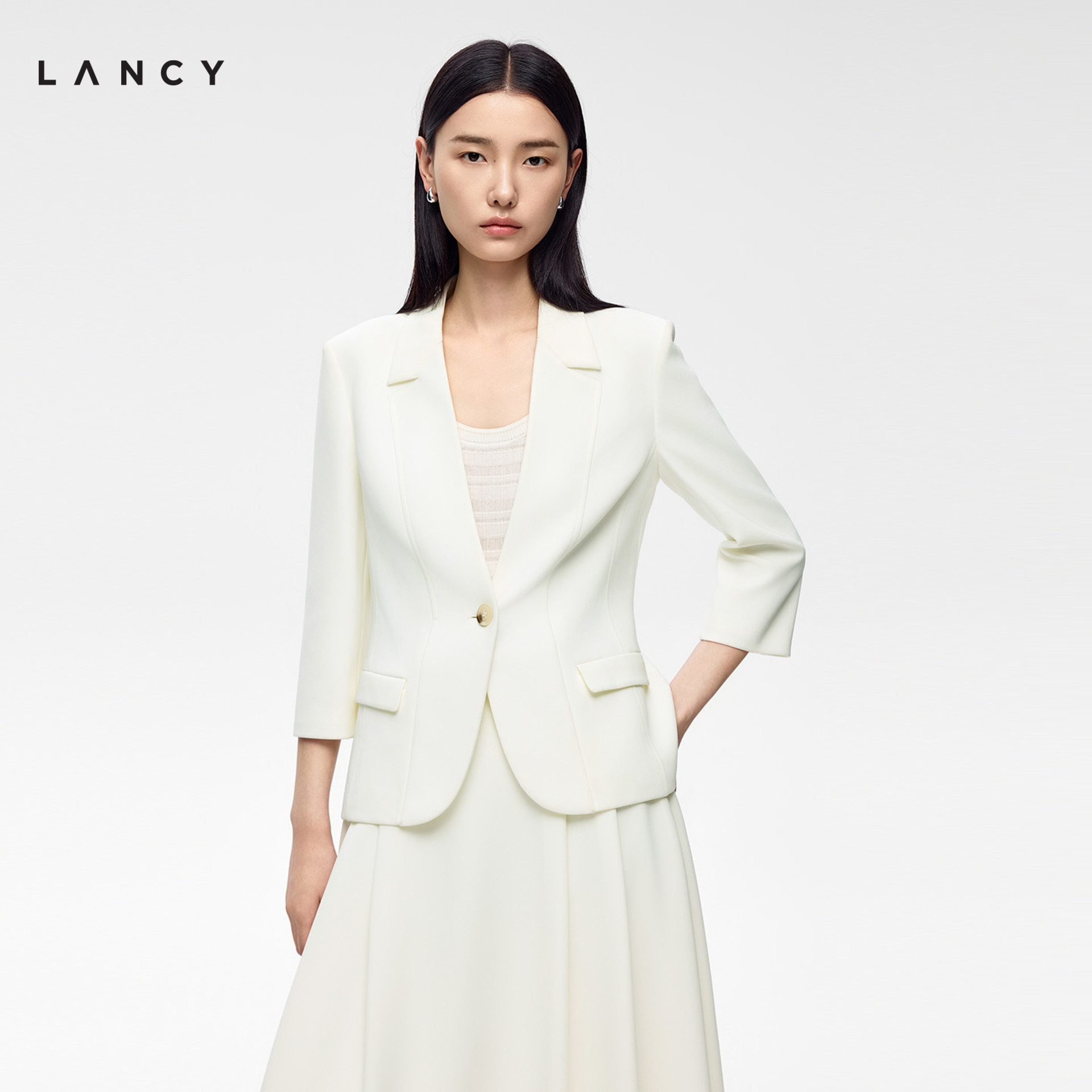【三醋酸】LANCY/朗姿2026夏季新款职业商务收腰西装外套半裙套装图片