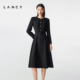 LANCY 连衣裙 赫本风气质优雅黑色圆领收腰长袖 朗姿2025冬新款 法式