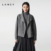 高级感羊毛牦牛绒双面呢短款 LANCY 朗姿2025冬新款 大衣毛呢外套女