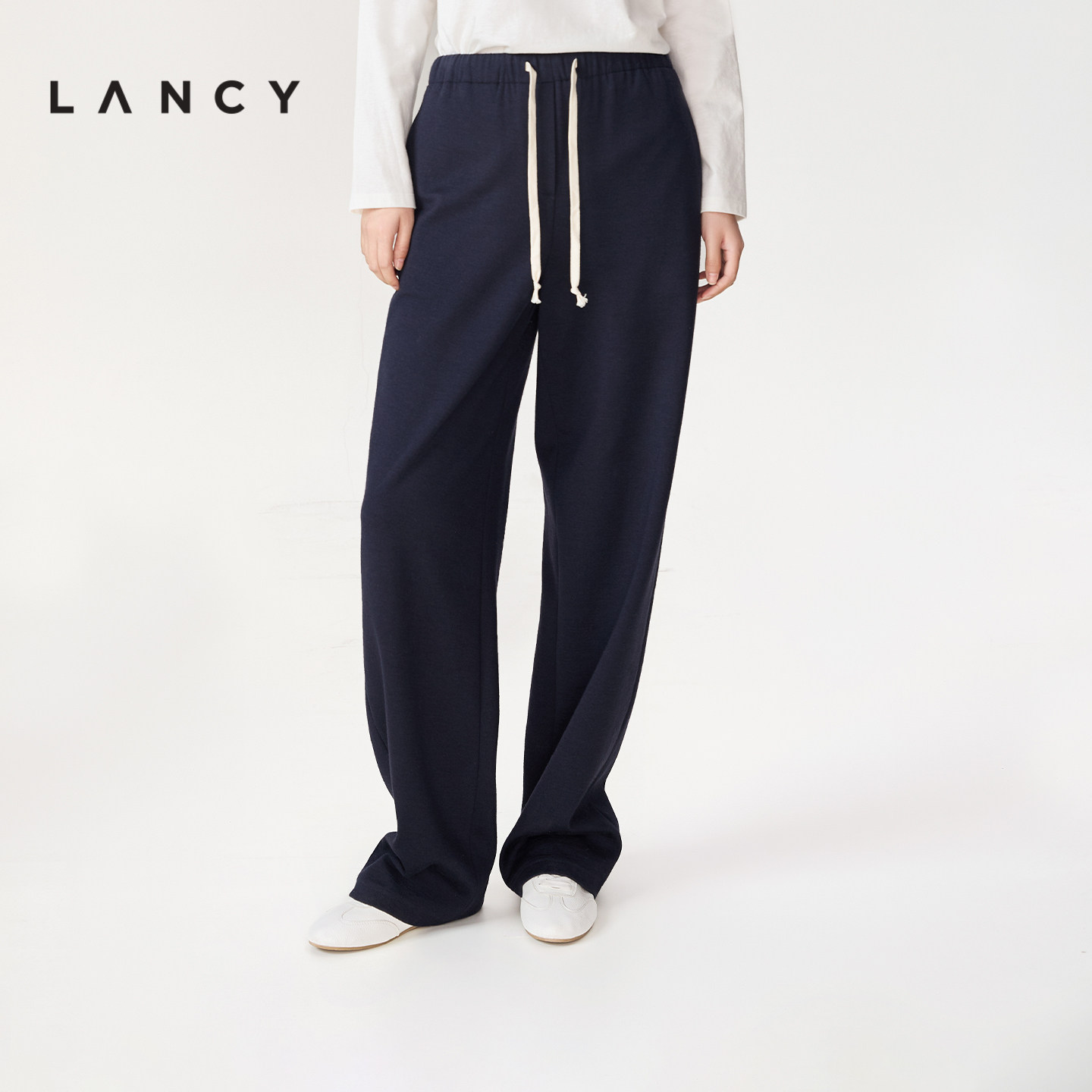 【马踏春风】LANCY/朗姿2026春新款羊毛棉感运动抽绳镰刀休闲裤女,女装/女士精品,休闲裤,淘宝优惠券,粉丝福利购,淘宝优惠卷