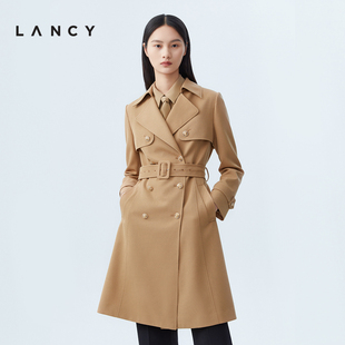 秋季 LANCY 2023新款 绵羊毛气质女外套中长款 朗姿风衣女款 大衣