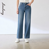 女棉直筒宽松显瘦裤 LANCY 复古休闲阔腿牛仔裤 新款 子 朗姿2024夏季