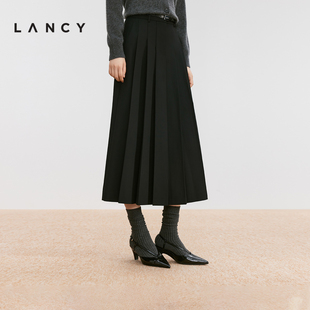 半身裙高级感通勤A字半裙 气质高腰压褶长款 LANCY 朗姿2024冬新款