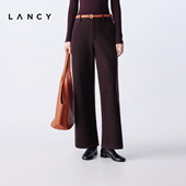 LANCY 裤 朗姿2025冬新款 女气质复古绒面长裤 羊毛棉感直筒阔腿西装