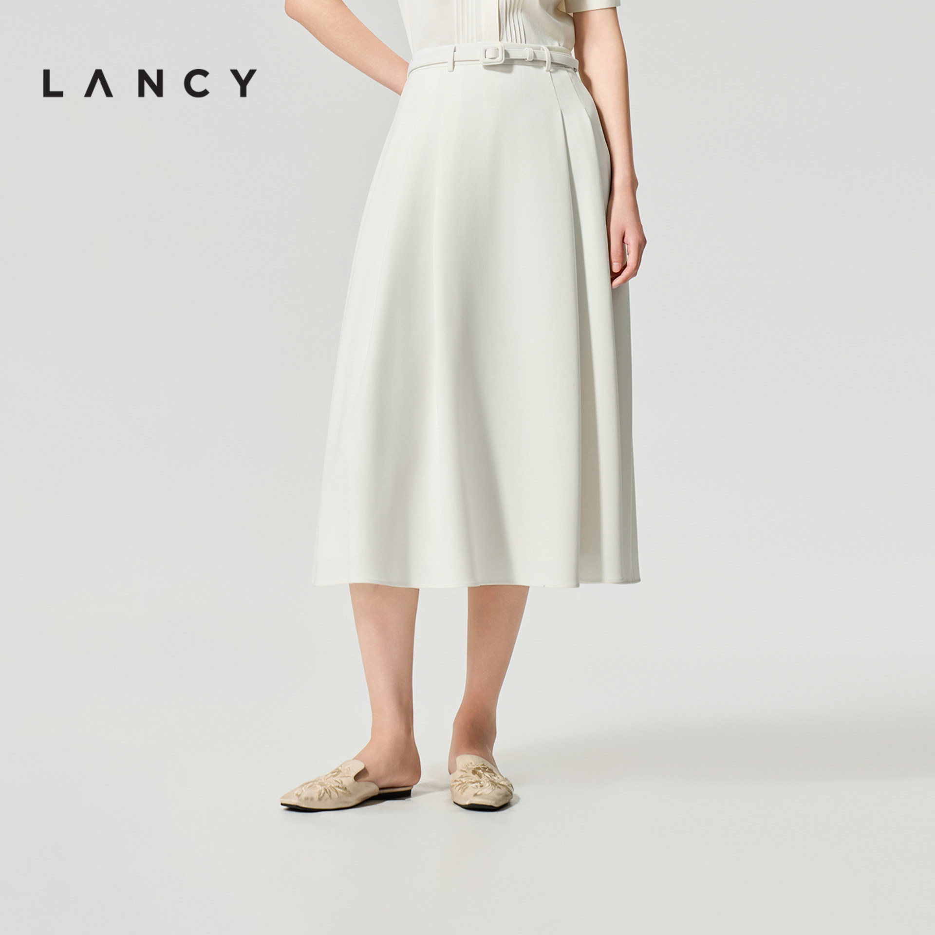 【三醋酸】LANCY/朗姿2026夏季新款气质A字通勤百搭中长款半身裙