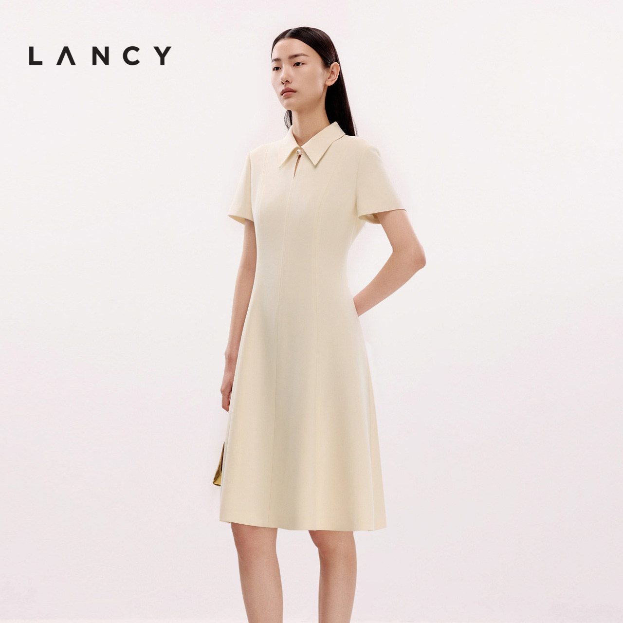 【醋酸】LANCY/朗姿2026夏季新款气质POLO领收腰显瘦通勤连衣裙图片
