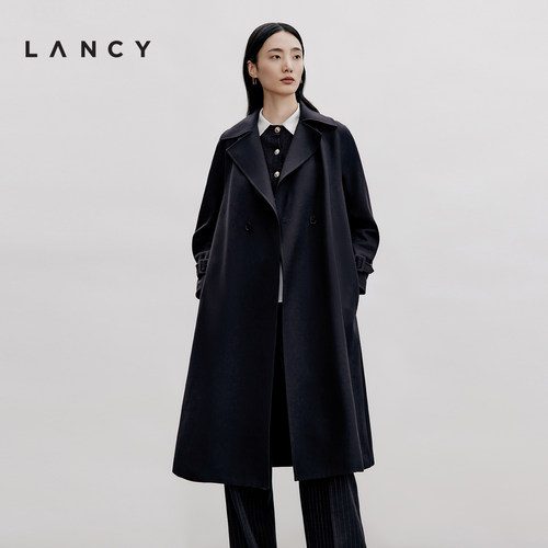 LANCY/朗姿2024秋季新款长款英伦风商务风衣女羊毛高端通勤外套女