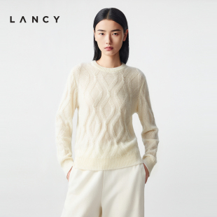 短款 LANCY 女秋时尚 气质羊毛马海毛绞花针织衫 毛衣 朗姿2025冬新款