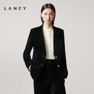 外套女通勤气质上衣 LANCY 朗姿2025年秋季 新款 高级感丝绒黑色西装
