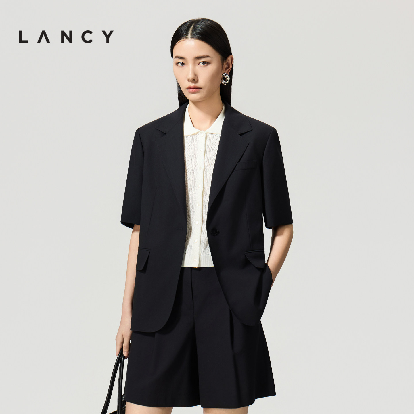 【纯羊毛】LANCY/朗姿2026夏新款简约通勤短袖西装外套西裤套装女