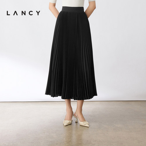 朗姿百搭A字百褶裙LANCY夏季黑色