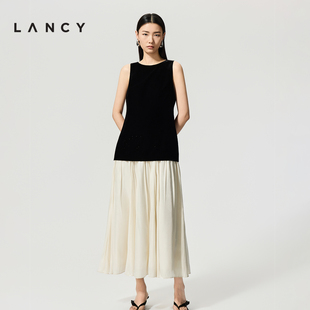 LANCY/朗姿2026夏季新款法式名媛风收腰高级感丝绒轻礼服连衣裙
