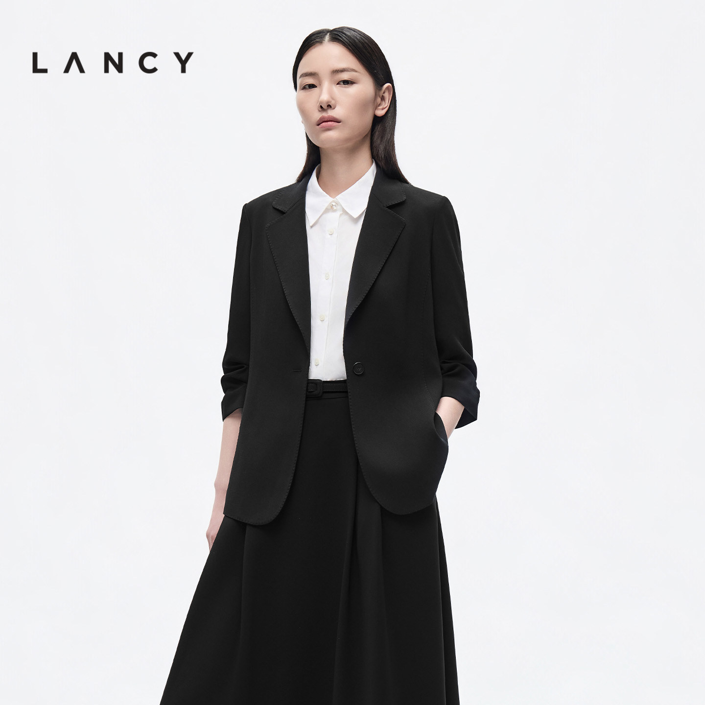 【三醋酸】LANCY/朗姿2026夏季新款通勤职业捏褶中袖西装西服外套