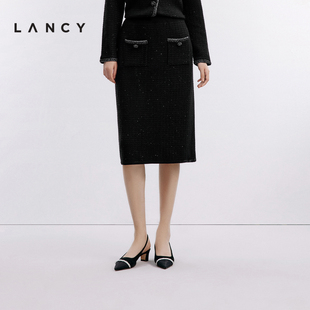 高腰直筒细闪小香风半身裙针织套装 半裙女 朗姿2024秋新款 LANCY