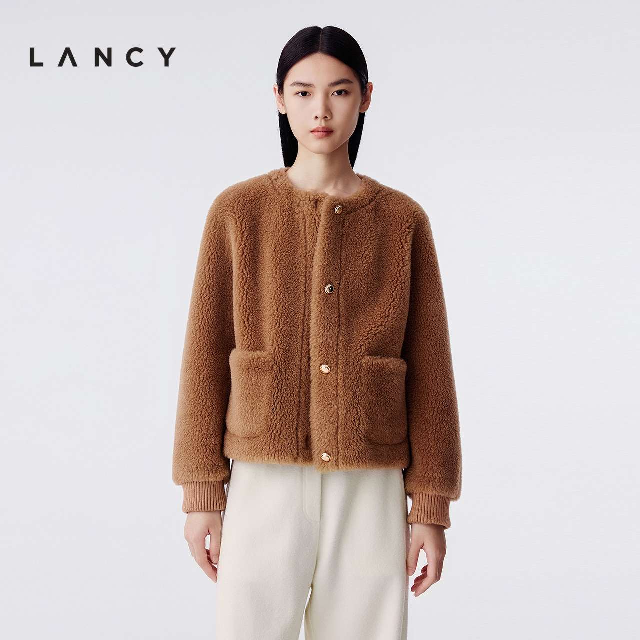 【羊毛驼毛】LANCY/朗姿2025冬季新款复古圆领优雅短款颗粒绒外套,女装/女士精品,皮草,淘宝优惠券,粉丝福利购,淘宝优惠卷