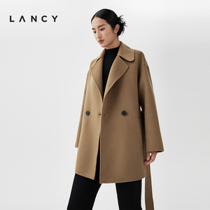 LANCY/朗姿2023冬季新款高级感羊毛大衣双面呢气质收腰毛呢外套女