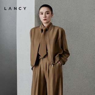 宋佳同款 气质通勤羊毛衬衫 LANCY 新款 女领带上衣 朗姿2025冬季