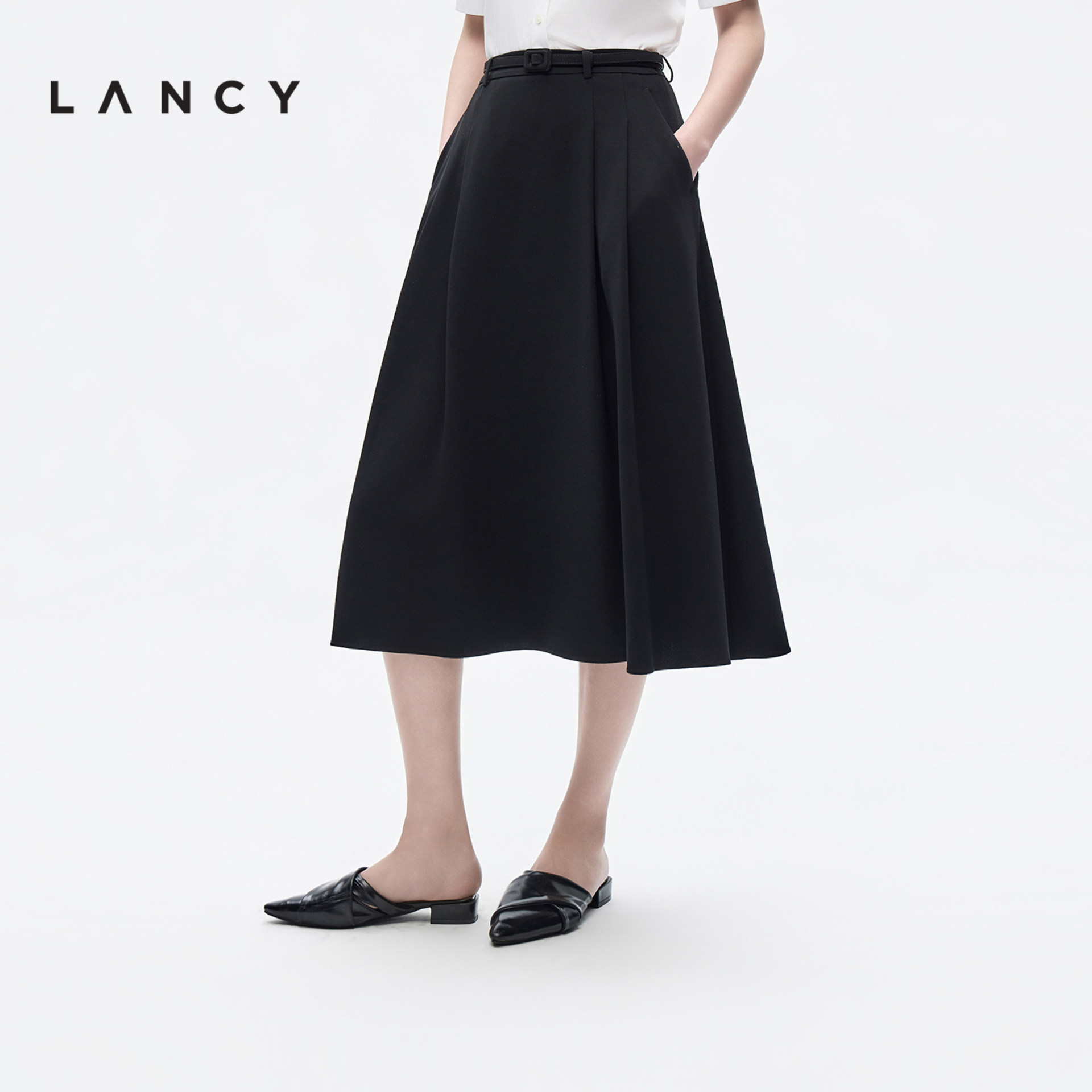 【三醋酸】LANCY/朗姿2026夏季新款气质A字通勤百搭中长款半身裙