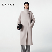 纯羊毛 LANCY 朗姿2025冬季 新款 简约设计感双面呢高领长大衣女