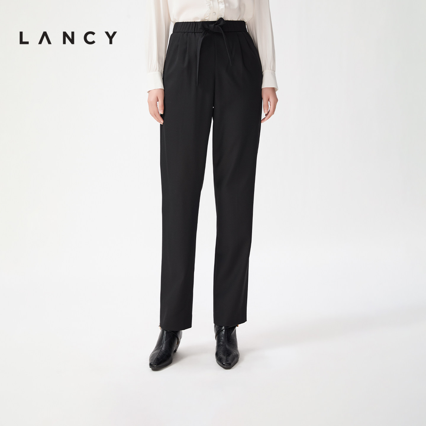 LANCY/朗姿2026春季新款百搭松紧腰休闲通勤羊毛直筒萝卜西装裤女,女装/女士精品,西装裤/正装裤,淘宝优惠券,粉丝福利购,淘宝优惠卷