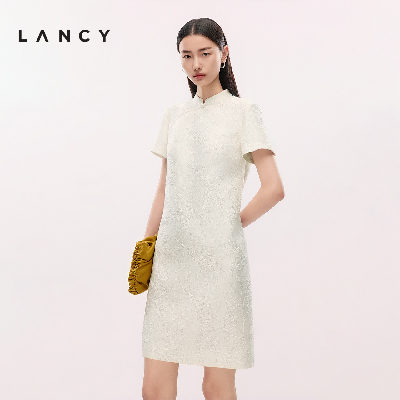 【秀场同款】LANCY/朗姿夏季新款新中式高端桑蚕丝气质直筒连衣裙