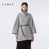 羊绒羊毛 LANCY 朗姿2025冬季 新款 气质格纹立领斗篷毛呢大衣