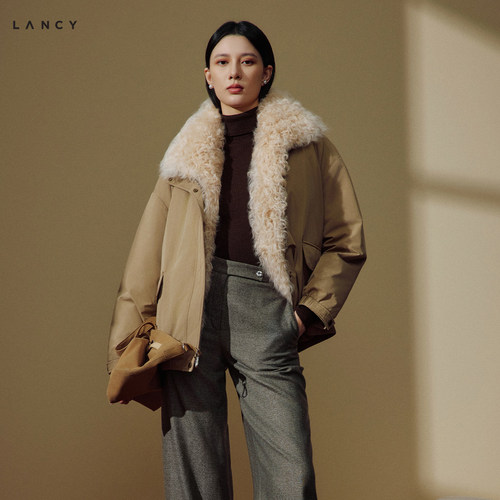 【匈牙利白鹅绒】LANCY/朗姿2026冬季新款复古翻毛领派克羽绒服女