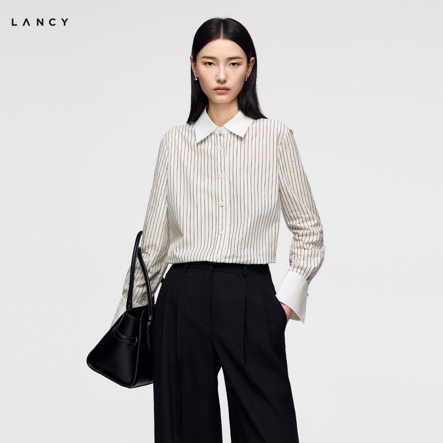 LANCY/朗姿2026秋季新款气质通勤翻领衬衫女高级感职业长袖上衣女
