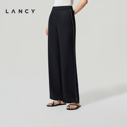 【醋酸】LANCY/朗姿26夏季新款简约气质直筒裤宽松休闲松紧腰西裤