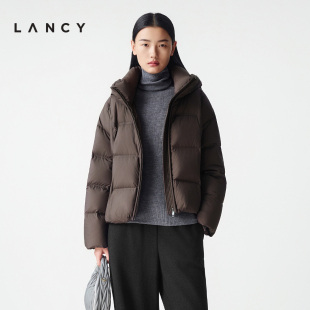 新款 朗姿25冬季 LANCY 立领轻薄连帽蓬松高端羽绒服 匈牙利鹅绒