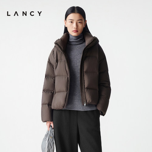 【匈牙利鹅绒】LANCY/朗姿25冬季新款立领轻薄连帽蓬松高端羽绒服