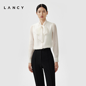 女修身 LANCY 设计感通勤职业上衣 法式 飘带白衬衫 朗姿2024春季 新款