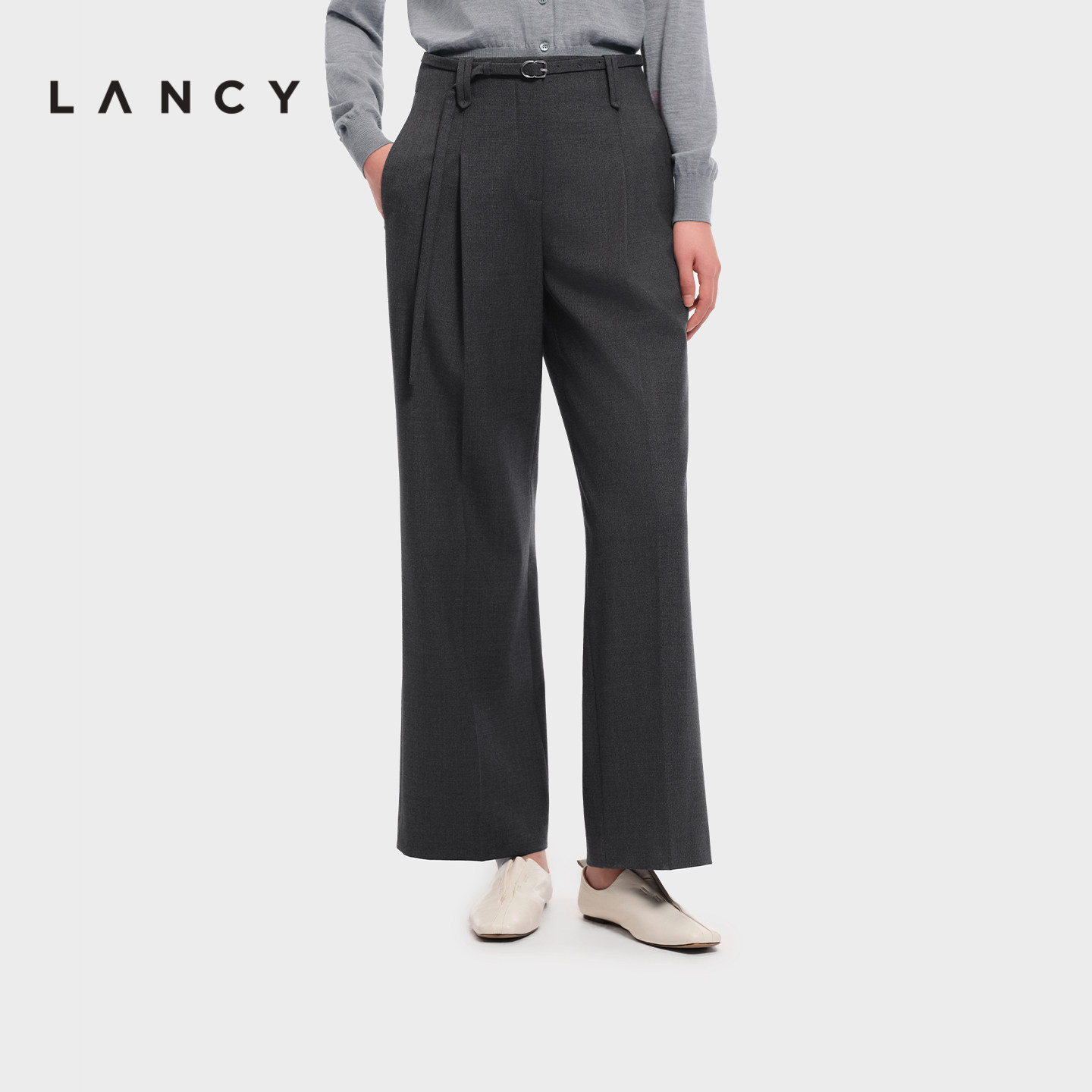 【纯羊毛】LANCY/朗姿2026春新款百搭通勤直筒西装裤显瘦灰长裤女,女装/女士精品,西装裤/正装裤,淘宝优惠券,粉丝福利购,淘宝优惠卷