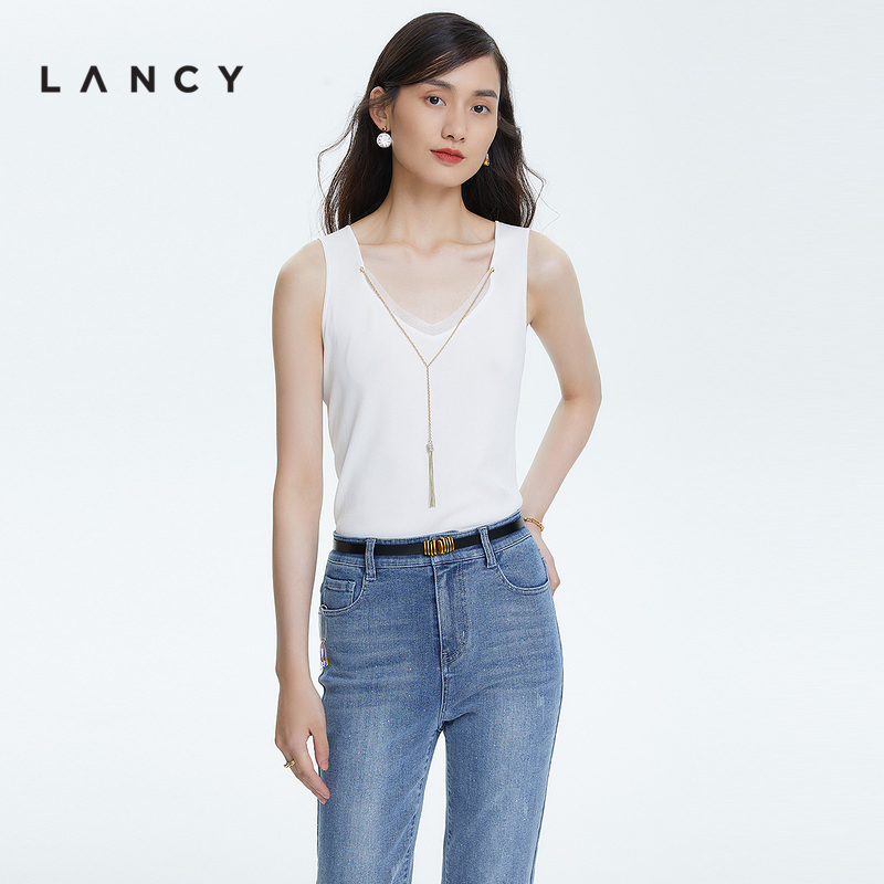 LANCY/朗姿商场同款2022春季新款女士蚕丝打底吊带背心专柜正品