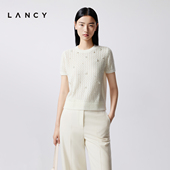 女圆领短款 LANCY 设计感上衣 镂空短袖 针织衫 朗姿2025年秋新款 法式
