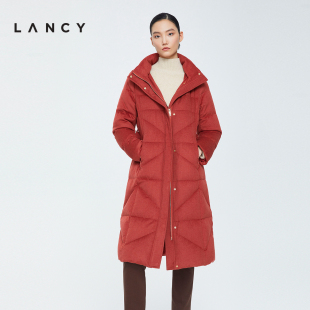 新款 收腰中款 朗姿鹅绒服2022冬季 LANCY 羽绒服显瘦保暖通勤外套女