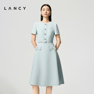 精致小香风收腰短袖 新款 A字粗花呢高端连衣裙 朗姿2026夏季 LANCY