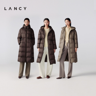 气质收腰连帽长款 朗姿2025冬新款 LANCY 羽绒服女 匈牙利白鹅绒