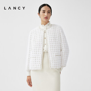 LANCY/朗姿2023冬季新款白色皮草外套水貂毛皮短款外套女时尚上衣