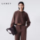 LANCY 朗姿2025冬新款 休闲简约纯棉连帽套头卫衣女秋运动风短上衣