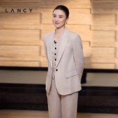 直筒西装 朗姿2025夏新款 LANCY 裤 100%亚麻气质阔腿裤 宋佳同款
