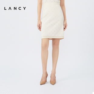 新款 LANCY 2023夏季 高腰显瘦针织半身裙女印花时尚 朗姿女装 半裙