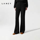 朗姿2025年秋新款 气质三醋酸黑色微喇西装 裤 LANCY 女通勤垂感裤 子